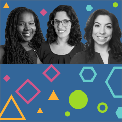 Graphic with headshots of Tambre Paster, Helena Cristobal, and Carley Mollica